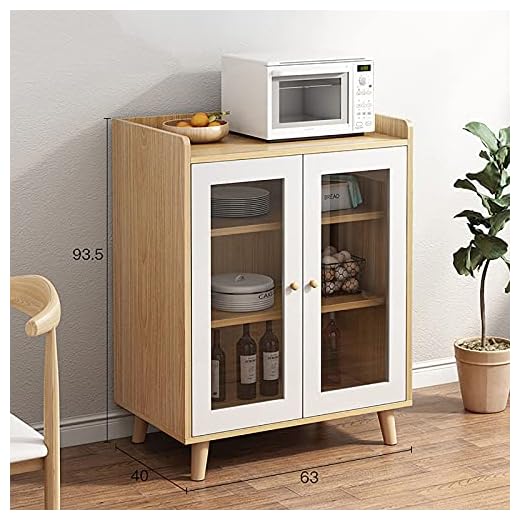 Rymlig buffé sidobord, modernt skänk i trä, buffébord för display bufféförvaringsskåp med glasdörrar, 63 x 40 x 93,5 cm