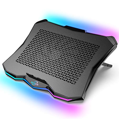 AICHESON Laptop Cooling Cooler Pad with RGB Lights for 14-17.3 Inch Computer Notebooks, Metal Panel, 1 Big Fan