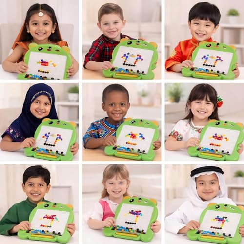 Image of Magnetic Drawing Board for Kids with 80 Beads & Magnetic Pen | Big Size Magnetic Doodle Board | Educational Learning Toy, Drawing & Creativity for Boys & Girls (Multicolor) (Green Parrot Medium)