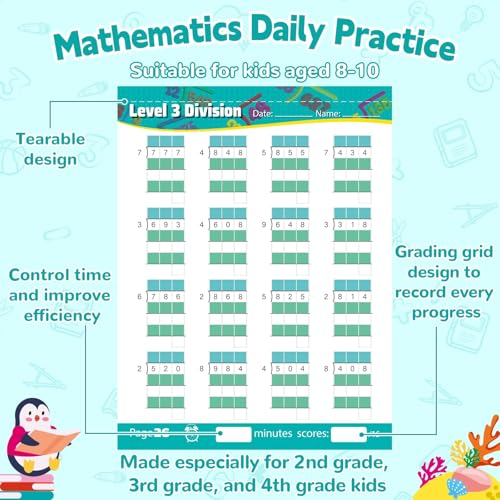 Image of 56 Pages Math Worksheets Division Practice Math Problem Workbook for 3rd 4th 5th Grade Students Age 7 8 9 10 11 Yeas Old Kids Early Childhood Education Materials Double & Triple Digit Division-Level 6