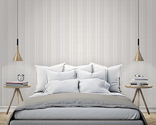 Papel de Parede, Listra e Arabesco com Relevo, Bege/Cinza, 1000x52 cm, Bobinex Uau