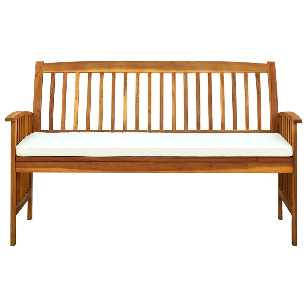 Banco de jardín con cojín de 147 cm de madera maciza de acacia