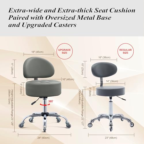 Image of Ergonomic Drafting Stool with Backrest Heavy Duty Hydraulic for Shop | Adjustable Height Rolling Stool Chair for Standing Desk, Salon, Tattoo, Kitchen, Home Office