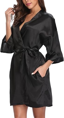 Womens Satin Robe for Bridal Party Short Silky Bride Bridesmaids Kimono Bath Robe Soft Dressing Gown