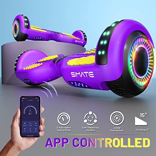 Image of SIMATE Hoverboard, Bluetooth All Terrain Hover Boards with LED Lights and APP Control, Gifts for Kids Adults Girls Boys, for All Ages