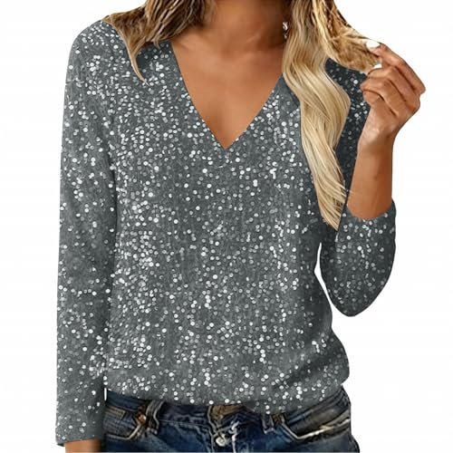 Sequin Bodysuit Women Womens Sequin Shirts 2024 Shinny V Neck Print Shirt Fashion Sparkly Loose Fit Tops Glitter Top Trendy Dressy Clothes Black & Gold New Years Eve Top For Women