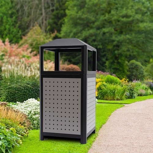 Modern 38-Gallon Heavy Duty Outdoor Trash Can with Ashtray - Durable Patio & Poolside Garbage Container - Stylish Waste Bin for Deck, Office & Outdoor Spaces