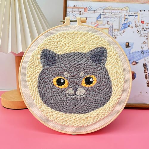 Kits de bordado com padrão, Kit de bordado artesanal - Conjunto de costura de artesanato de gato de