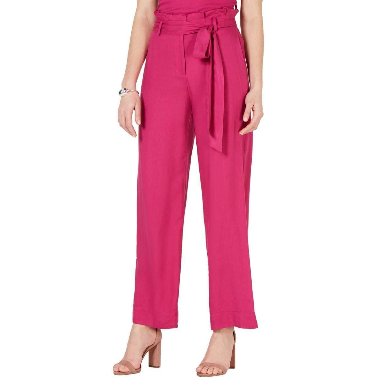 Womens Grace High Rise Wide Leg Paperbag Pants Pink M