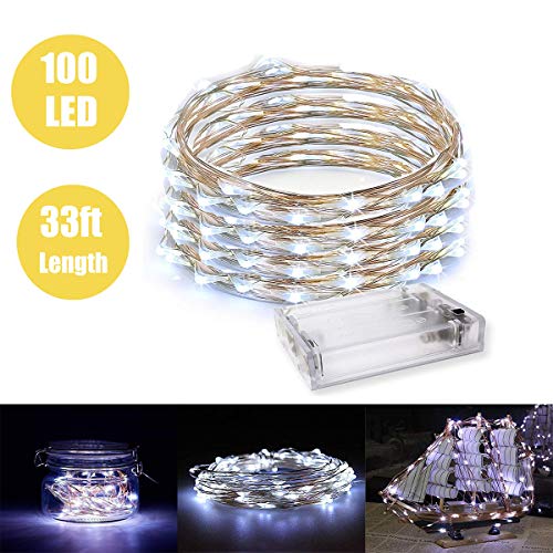 Preisvergleich Produktbild Fairy Light mit 100 LEDs, wasserdichte Kupferdraht Sternenlichterkette durch Batterie betrieben für Indoor Schlafzimmer & Terrasse Garten Garten Hochzeit (33ft / 10M, weiß)