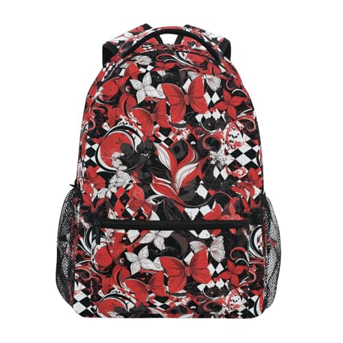 Red and Black Butterfly Flowers kids backpacks for boys with big book bags for middle school mochilas escolares para ni?os
