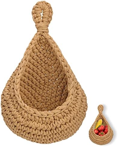 KINBOM Jute Hanging Basket, Boho Storage Basket Vegetable Fruit Baskets Hanging Decorative Basket for Living Room Bathroom Kitchen and Bedroom(XL, 34 x 24 x 12.5cm/ 13.4 x 9.4 x 4.9Inch)