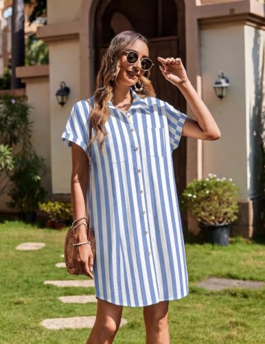 Image of Zeagoo Summer Dresses for Women 2026 Cotton Button Down Short Sleeve Tshirt Dresses Casual Mini Beach Dress