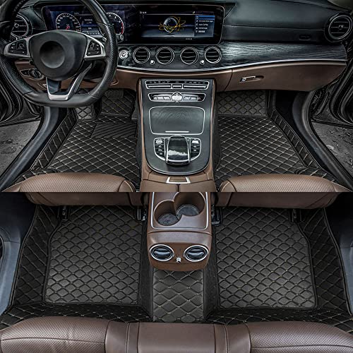 Car Floor Mats Fit for Ford Escape 2003-2022 Custom Making All Weather Non-Slip Leather Floor Liners (Select: for Escape 2020/Black-Beige)