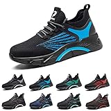 Zapatos de Seguridad Hombre Mujer Zapatillas de Trabajo con Puntera de Acero Comodos Ligeros Calzado Transpirables Industriales Negro Gris Azul 661blueblack36