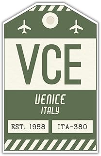 VCE Venice Italy Luggage Tag Sticker/Airport Code Baggage Decal/Collectible Travel Decor/Vintage Inspired Design (Green)