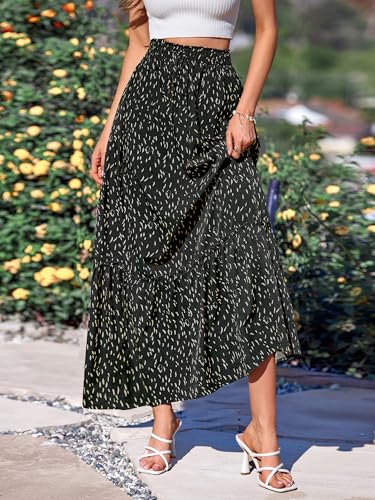 BTFBM Womens Boho Maxi Skirt 2026 Summer Floral High Waisted Flowy Tiered Long Spring Beach Vacation Skirts Pockets(Black, Small) — view 6