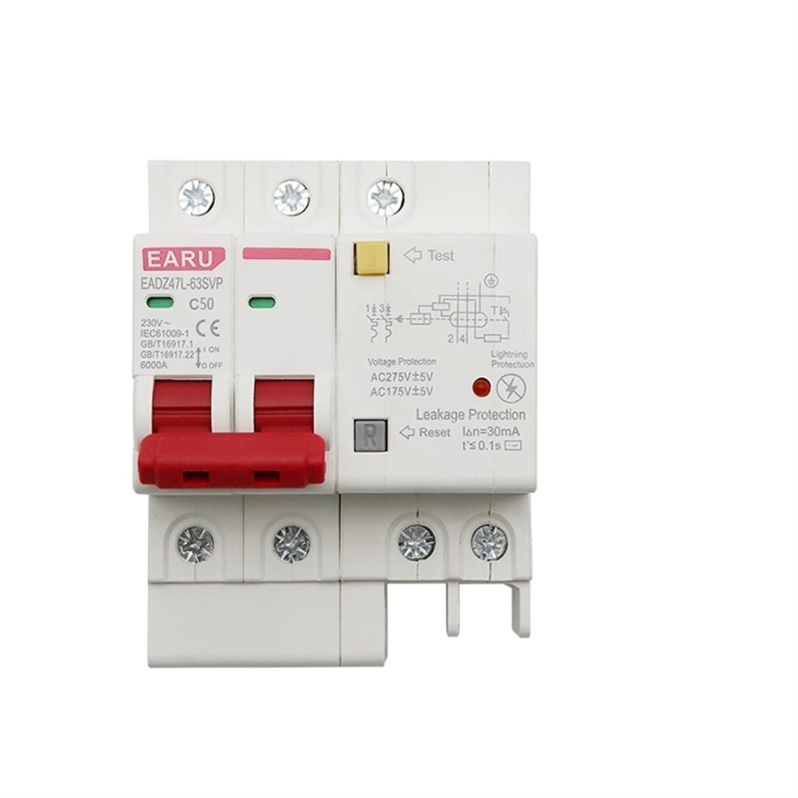 AVSBBYEPS 50A 2P SPD Residual Current Circuit Breaker with Overload Overvoltage RCCB with Lightning Protection MCB Leakage Protector