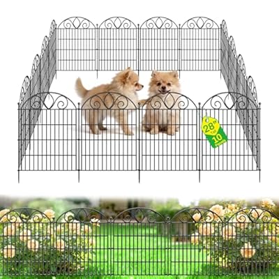 10 Panels No Dig Decorative Garden Fence Panel – 28" H X 19.6' L Rustproof Metal Dog Fence Outdoor for Yard, Animal Barrier Fence for Pet, Garden Border, Patio, Flower Beds| Temporary Fencing
