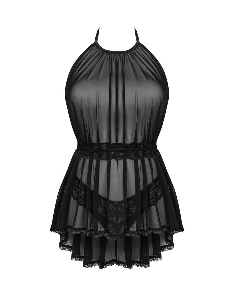 Obsessive Babydoll Plus String Serafia, Schwarz, M/L