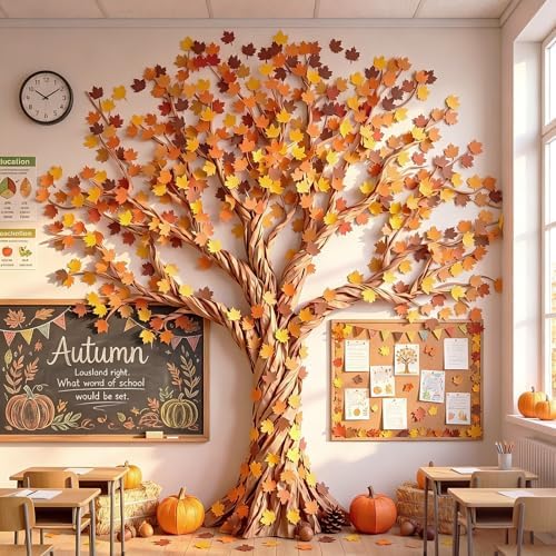 Sabary 102 Pcs Fall Classroom Tree with Maple Leaves Bulletin Boa...