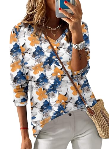 ONLYSHE Women's Casual Striped Long Sleeve Tops Crew Neck Knit Basic Loose Fit T Shirts Fall Fashion Tunic Outfits
