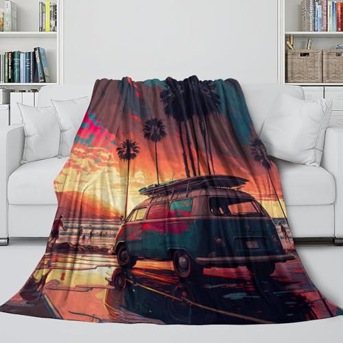 Plaid vintage surf art infroissable pour vos soirées cocooning au salon