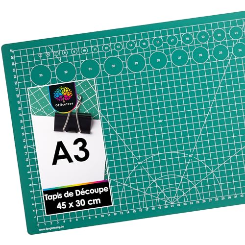 OfficeTree® Tapis de Decoupe Autocicatrisant A3- Plaque de Découpe – Tapis Coupe Couture pour Découpages Professionnels - 3 Couches de PVC Recyclable -...