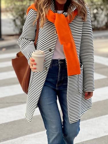 chouyatou Women's Color Block Striped Hooded Cardigan Sweaters Button Down Long Coatigan Jackets with Pockets4