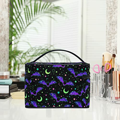 Goth Makeup Bag, Magic Gothic Galaxy Bat Makeup Organizer Bags Toiletry Bag Box Travel Cosmetic Bag Make Up Train Case for Women Teen Girl Ladies Skulls 2194