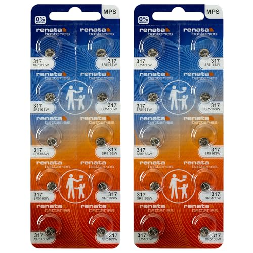 Renata 317 SR516SW Batteries - 1.55V Silver Oxide 317 Watch Battery (20 Count)