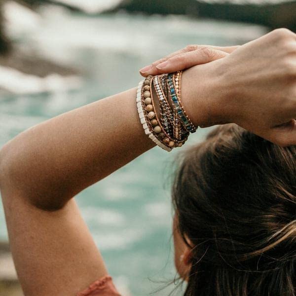 Image of KELITCH Natural Agate Onyx 2 Wrap Bracelets Handmade Leather Strand Bracelets Fashion Jewelry