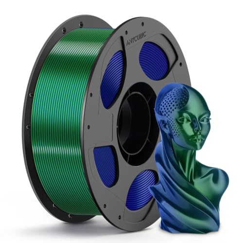 Image of ANYCUBIC Silk Dual Color Pla Filament, 2-in-1 Chrome Coextrusion Color Change 3D Printer Filament 1.75mm Dimensional Accuracy + /- 0.02mm, Silk Texture, 1KG Reusable Spool (2.2 lbs), Blue Green
