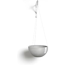 Ecopots Hanging Brussels Durable Modern Round Indoor/Outdoor Recycled-Based Composite Flower Pot Planter, White Grey, 10.5"