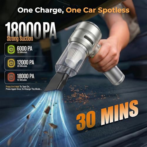 Image of Carlizem TurboJet500 4-in-1 18000PA Powerful Car Vacuum Cleaner & Air Blower | Wireless 4X More Suction Power BLDC Motor | 3 Suction Speeds | 30 Mins Runtime Rechargable Type C 18 Months Warranty