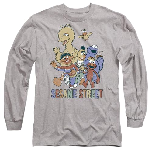 T-shirt Sesame Street manches longues gris chiné unisexe décontracté