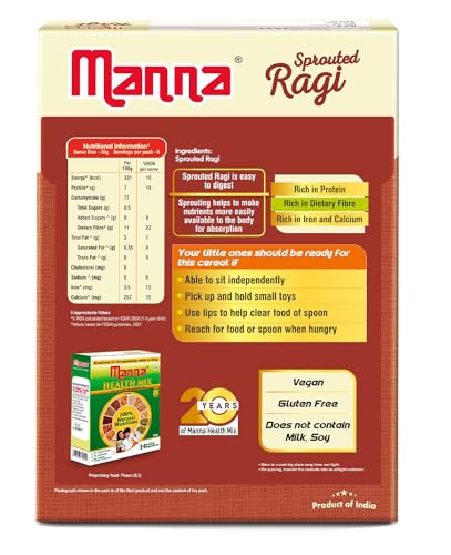Image of Manna Sprouted Ragi Powder, Porridge Mix, No Added Sugar, Colour, Flavour, Salt. 250g