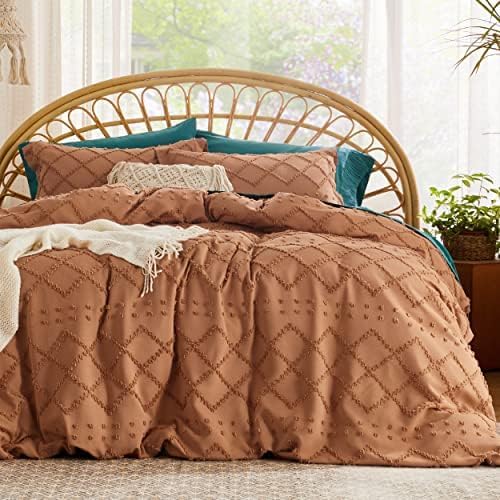 Bedsure Boho Duvet Cover King Size - Boho Bedding, Tufted King Duvet Cover for All Seasons, 3 Pieces Embroidery Shabby Chic Home Bedding,Comforter Not Included (Burnt Orange, 104" x 90") 05 - Burnt Orange (No Comforter) King (104" x 90")
