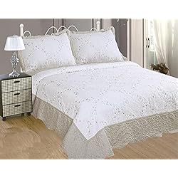 ForenTex- Colcha Boutí Cosida y Bordada, (HM-2629), Cama 135 cm, 230 x 260 cm, Beige Claro, 2 Fundas Cojines, Colcha Barata, Set de Cama, Ropa de Cama.