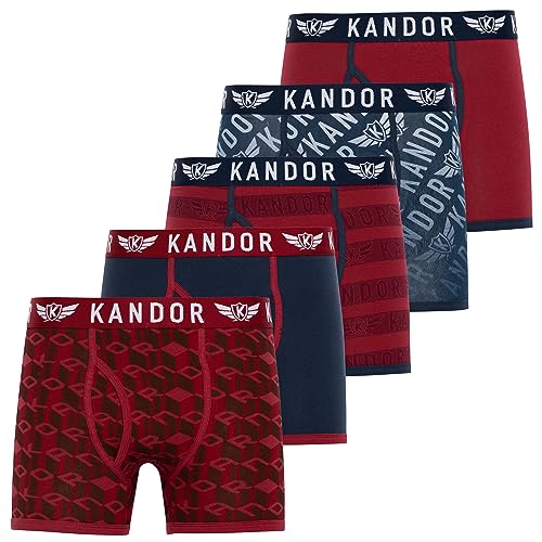 Kandor Boxer en Coton pour Homme – Lot de 5 sous-vêtements colorés, Noirs et colorés pour Homme, sous-vêtements Extensibles en Coton Doux, Boxers avec Taille élastique