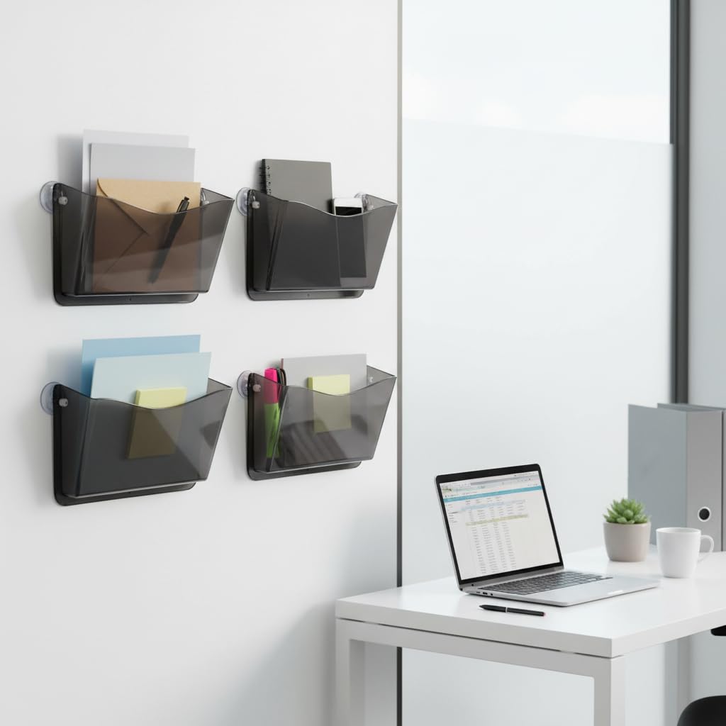 Azar Displays 250055-SMK - Soporte de plástico para archivos de pared con ventosas, color ahumado, paquete de 4