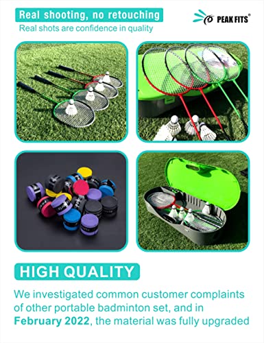 Peak Fits Portable Badminton Net Set,Folding Volleyball Badminton Net,4 Professional Graphite Badminton Racket,8 Racket Grip Tape,4 Shuttlecocks,Family Game,Kids Gift,Backyard Sports #TOP2