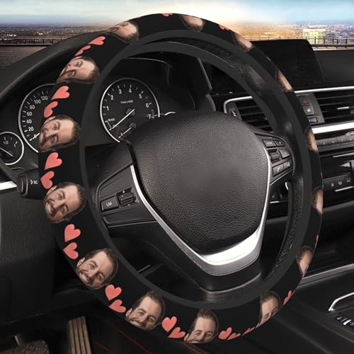 Housse Volant Voiture Personnalisé Couvre Volant avec Photo du Visage Protection Volant Personnalisée Auto Universel Ajustement,38 cm,Cadeau Personnalisable