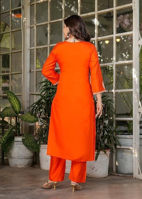 Women's Silk Blend Embroidery Salwar Suit Set Kurta with Pant & Chanderi Dupatta Set
