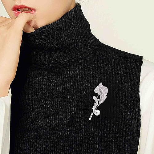 Image of Gold /Silver Calla Lily Crystal Brooches Pins Fashion Beautiful Created Rhinestone Pearl Flower Floral Brooch Good Idea for Party Dance Wedding Banquet for Elegant Women Girl