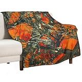 Orange Camo Large Plush Blankets Soft Cozy Flannel Throws Premium Warm Blanket for Couch Sofa Bed 50'x70'