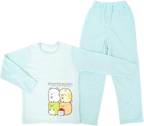 Amazon キッズ パジャマ 長袖 冬用 すみっコぐらし サイズ 160 グリーン 裏起毛 丸衿 かぶりタイプ あったか 長袖長ズボン 上下セット かわいい キャラクター ルームウェア パジャマ 通販