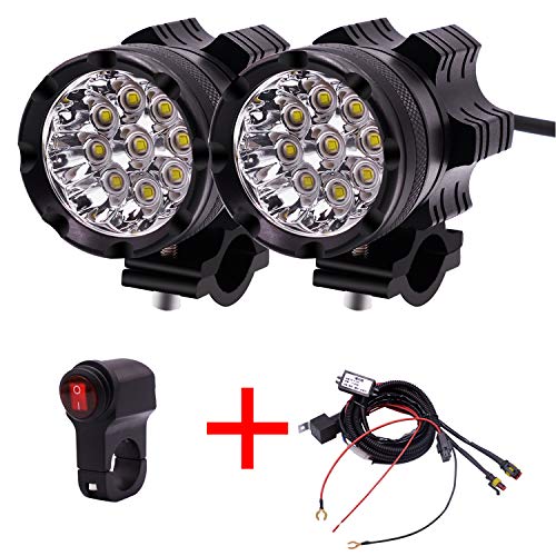 GZLMMY 2Pcs Motorcycle LED Headlights 12V 90W 11000LM LED Motorbike Beam Headlamp Moto Spot Head Light Auxiliary Lamp DRL with Switch (Black)
