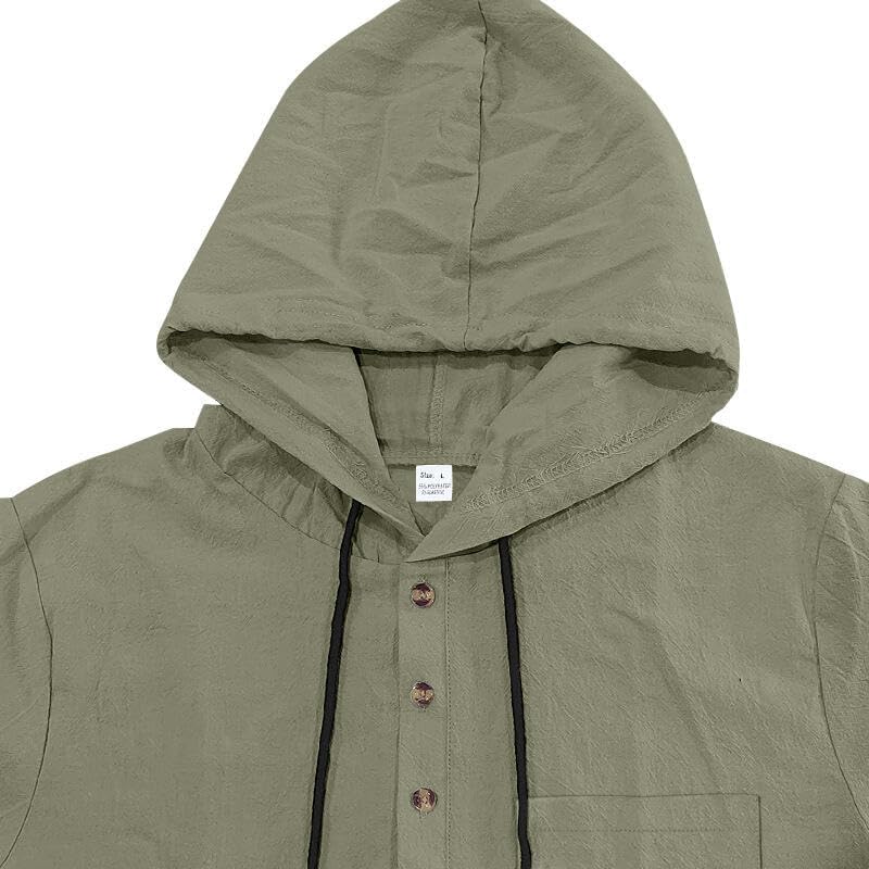LIZALIG Men's Casual Linen Blend Shirt Short Sleeve Hooded Pullover 1/4 Button Henley Shirt for Vacation and Daily Wear - Image 3