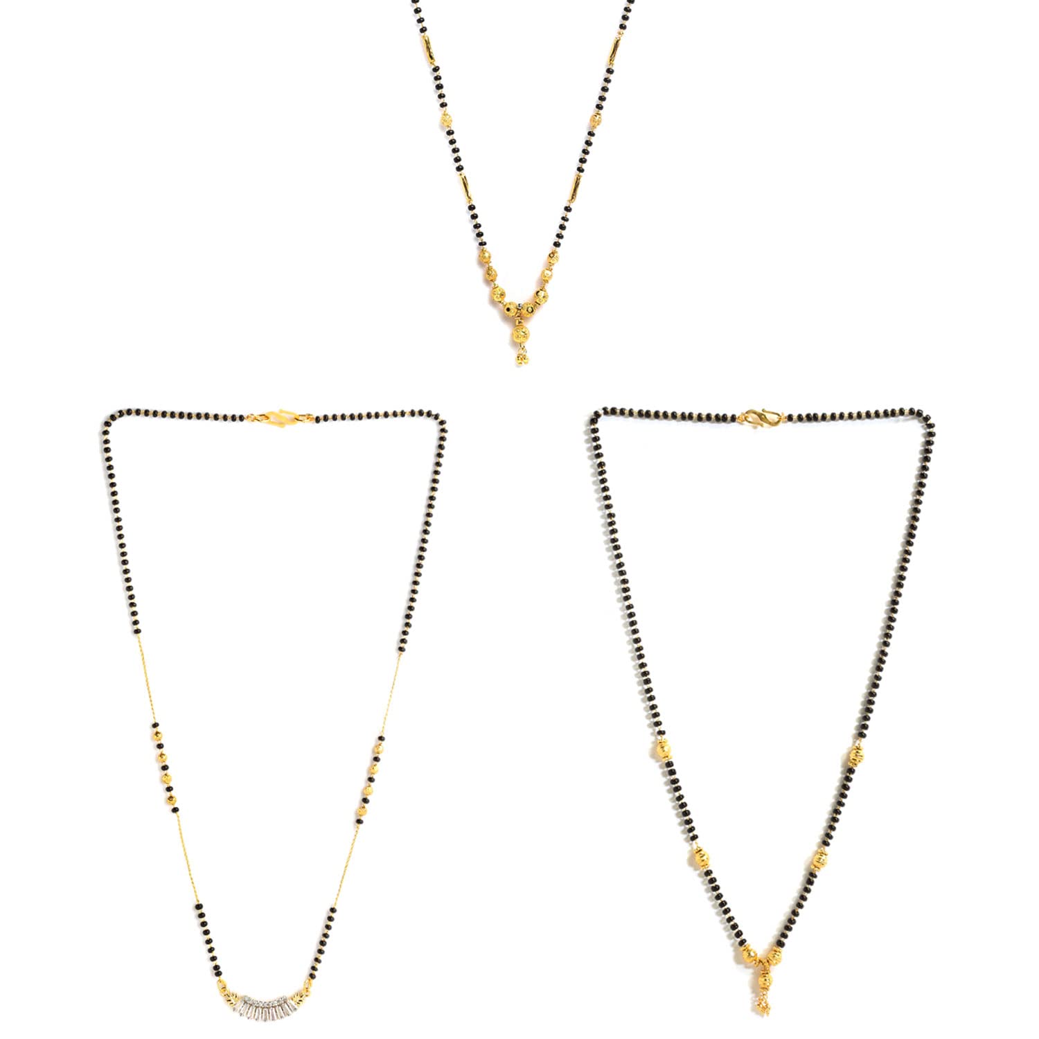 Sparkling Gold-Plated Wedding Jewellery American Diamond Solitaire Mangalsutra Tanmaniya Combo For Women-image-26
